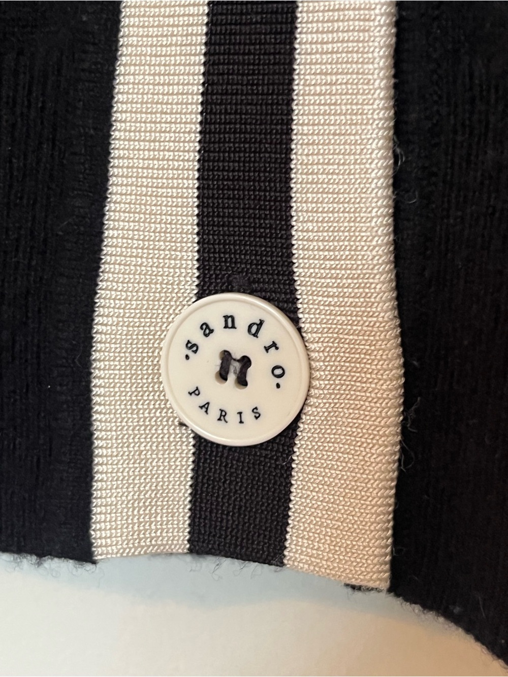 Sandro Paris Black & Cream Wool Cashmere Varsity Cardigan Size 1 Small - Picture 6 of 13